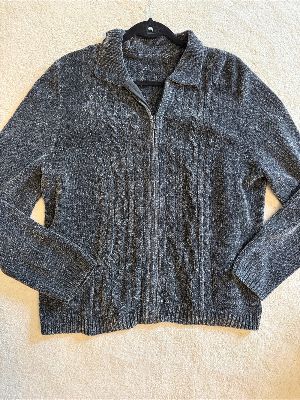 Gray Cable Knit Zip-Up Sweater